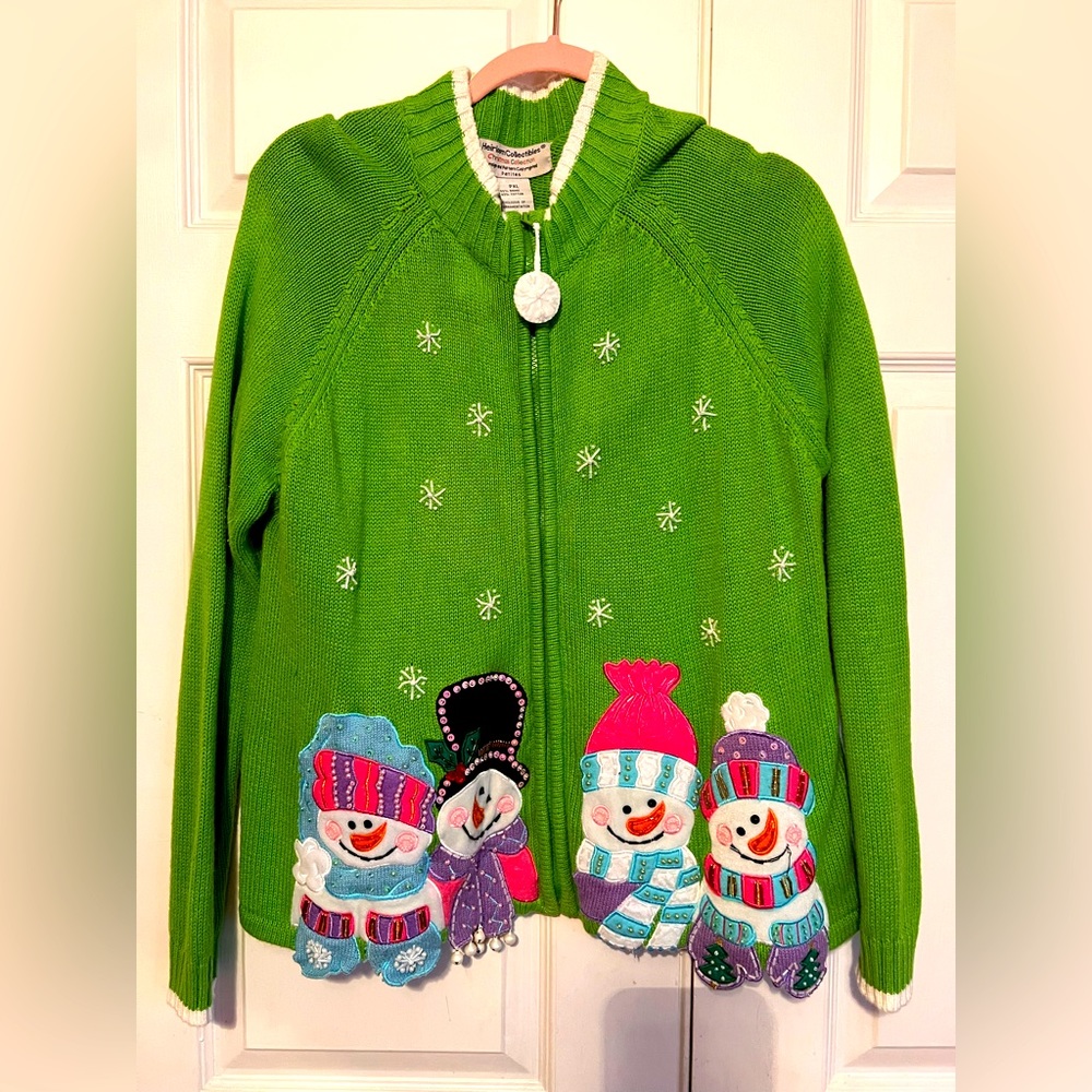 Christmas sweater snowman. Zip up. So much detail